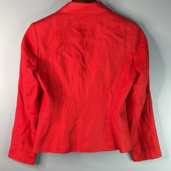 TALBOTS Irish Linen Blazer Orange Fitted Long Sleeve 2 Button Preppy Size 2P - Picture 5 of 9